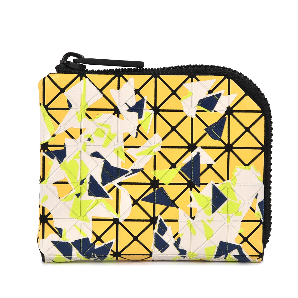 ISSEY MIYAKE 三宅一生BAOBAO KURO 藝術風 霧面5x6幾何方格L型拉鍊零錢包-黃色