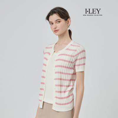 ILEY伊蕾 條紋假兩件棉質針織上衣(粉；M-XL)