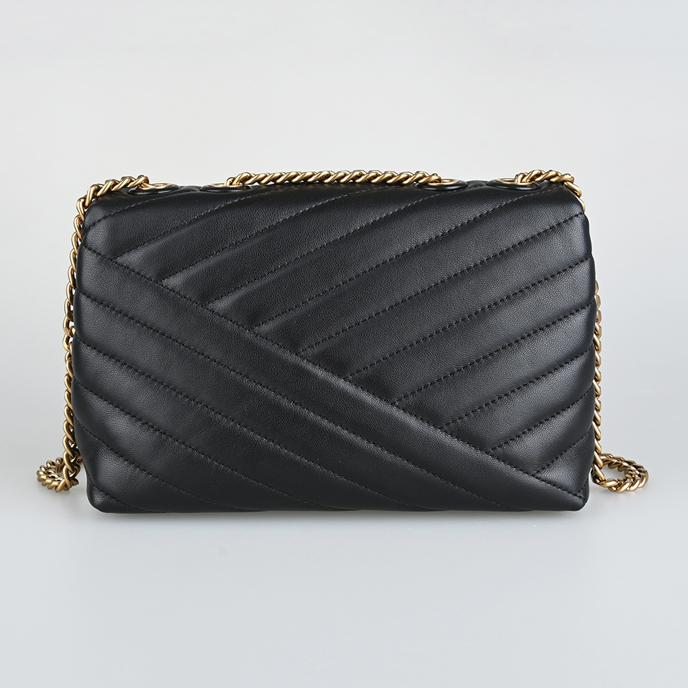 TORY BURCH Kira Chevron經典仿舊金字LOGO羊皮絎縫鏈帶肩背斜背包(小