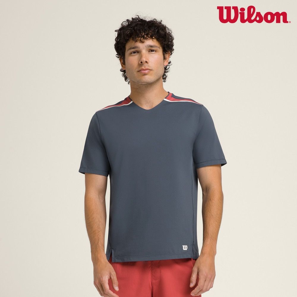 【Wilson威爾森】Performance Pique Tennis Crew 男款 服飾 短袖T恤 暮藍色/沙色 (暮藍色)