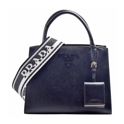 PRADA 經典啞光品牌LOGO防刮牛皮手提/斜背包(黑色)