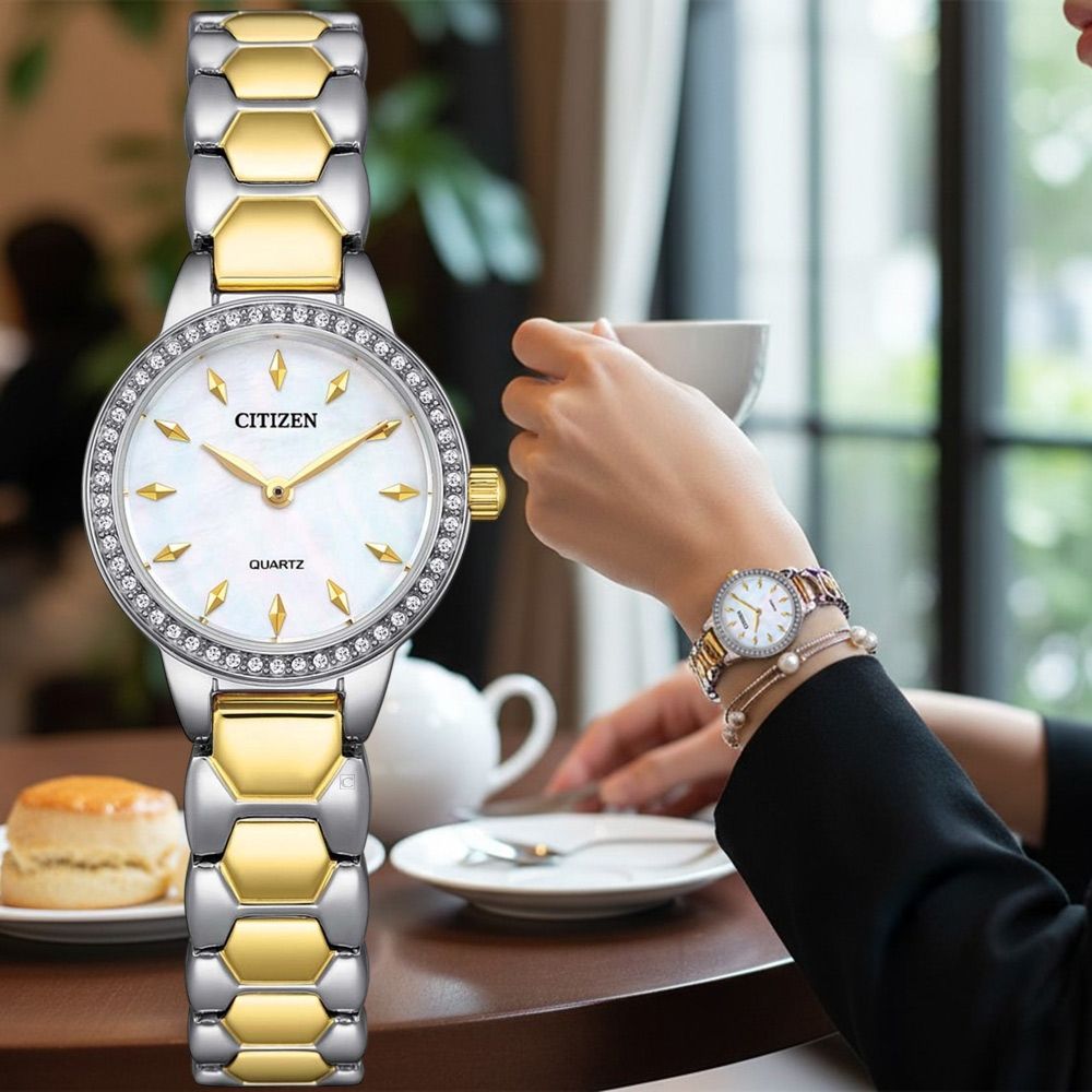 CITIZEN 星辰錶 永恆之美珍珠母貝 時尚腕錶 女錶 手錶-EZ7014-55D/雙色24mm