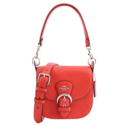COACH Kleo 金屬馬車LOGO荔枝皮革翻蓋兩用包(亮紅)