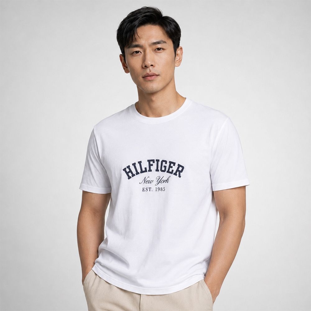 TOMMY 熱銷印刷文字圖案短袖T恤-白色