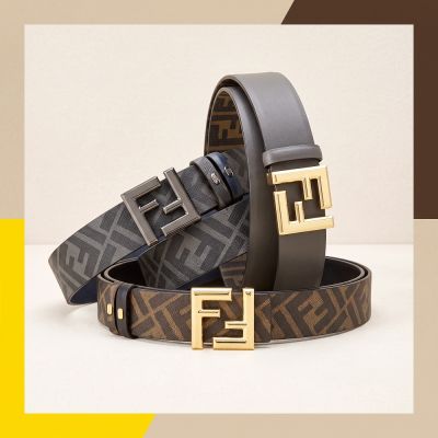 FENDI 芬迪 FF Squared 雙面用 35mm 老花拼牛皮腰帶-多款可選