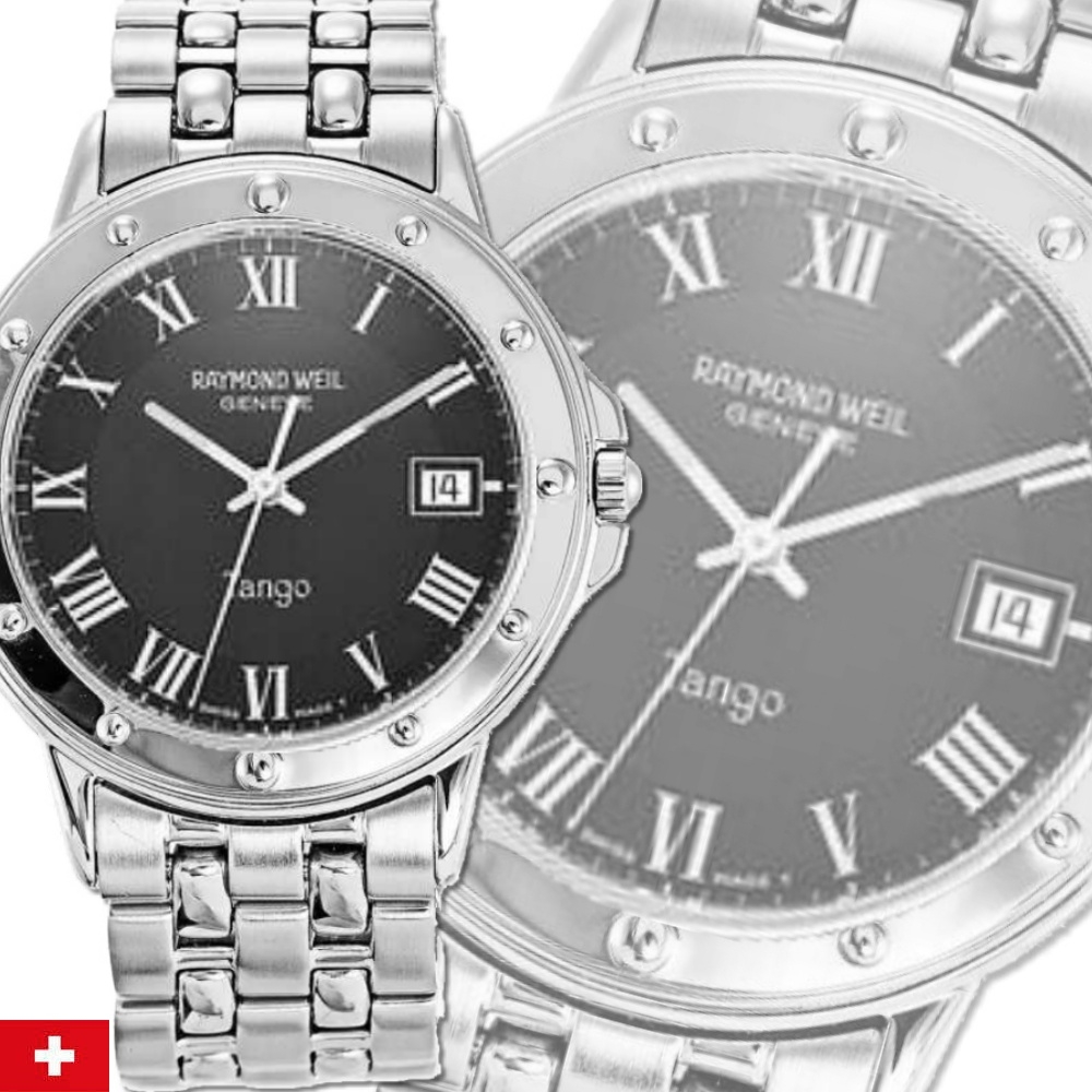 Raymond Weil 蕾蒙威 Tango探戈 羅馬字黑面精鋼石英男款36㎜ R01(5560-ST-00208)