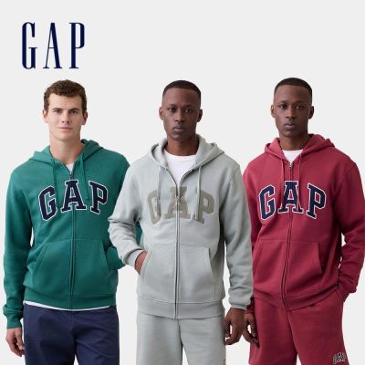 【GAP】寬鬆Gap Logo 拉鍊連帽運動衫-藍色/綠色/冰山綠/紅土色(674144)