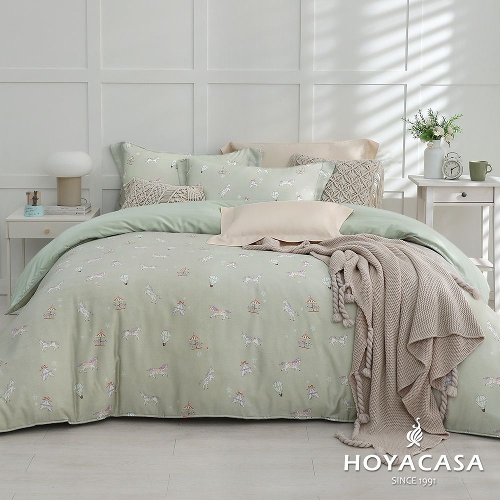 HOYACASA 60支抗菌天絲兩用被床包組(雙人/加大)-多款任選 (綠野童話)