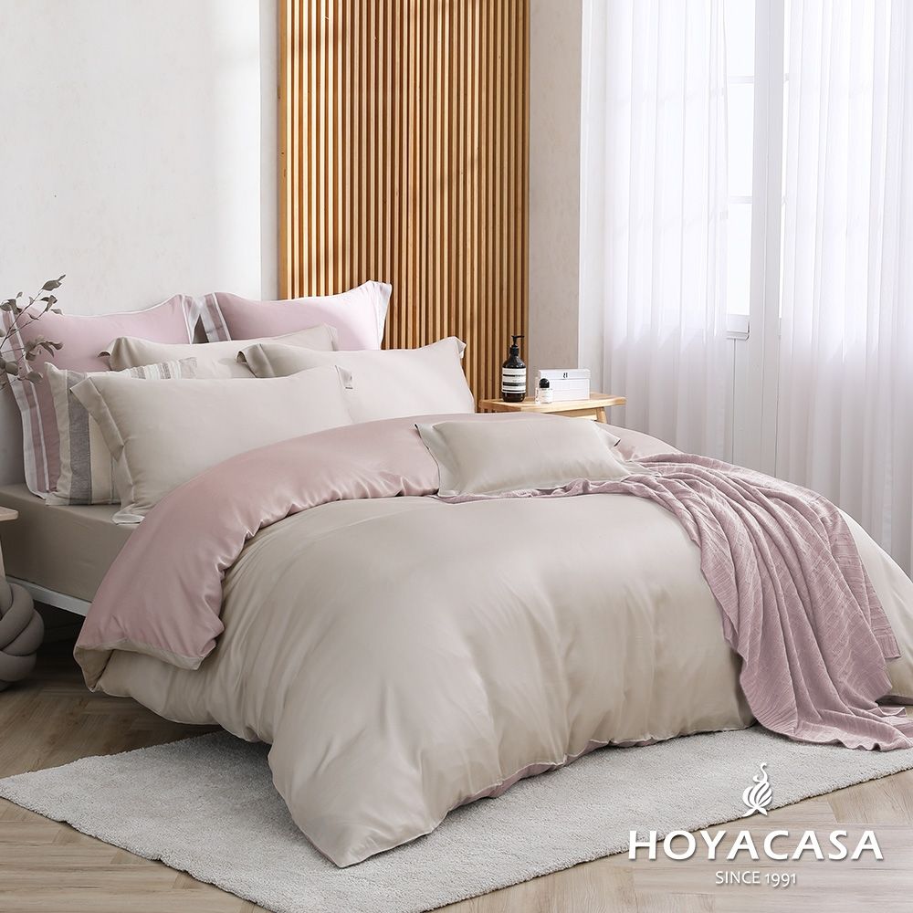 HOYACASA 300織萊賽爾天絲薄被套床包四件組-多款任選(雙人/加大均一價) (莓果乳酪)