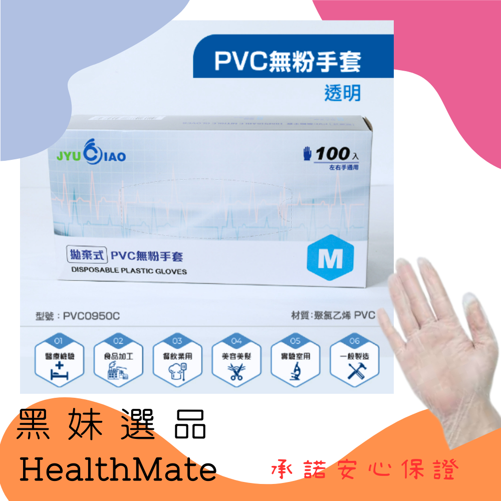 巨巧一次性拋棄式PVC無粉手套(尺寸XS.S.M.L)