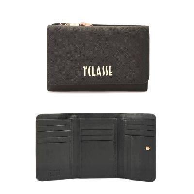 Alviero Martini 義大利地圖包 都會簡約 LOGO 13卡釦式短夾-黑色