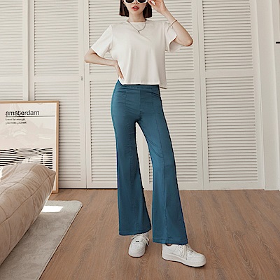 OB嚴選-視覺細-5KG．彈塑高腰大喇叭小黑褲《BA7778-》