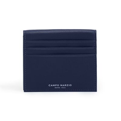 CAMPO MARZIO 義式時尚 小牛皮撞色 3卡+2證件折疊卡夾-深藍色