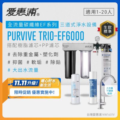 EVERPURE愛惠浦 櫥下型 PURVIVE Trio-EF6000大流量不鏽鋼龍頭三道式生飲淨水器(前置樹脂+PP)
