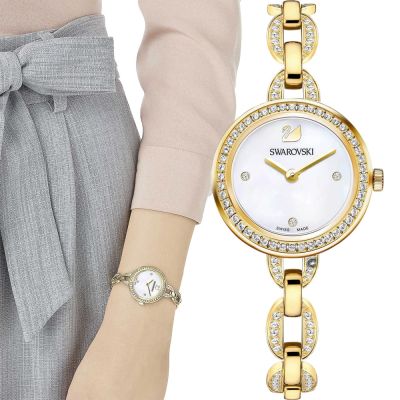 SWAROVSKI 施華洛世奇 璀璨光輝鍊式腕錶-28mm金色 5253335