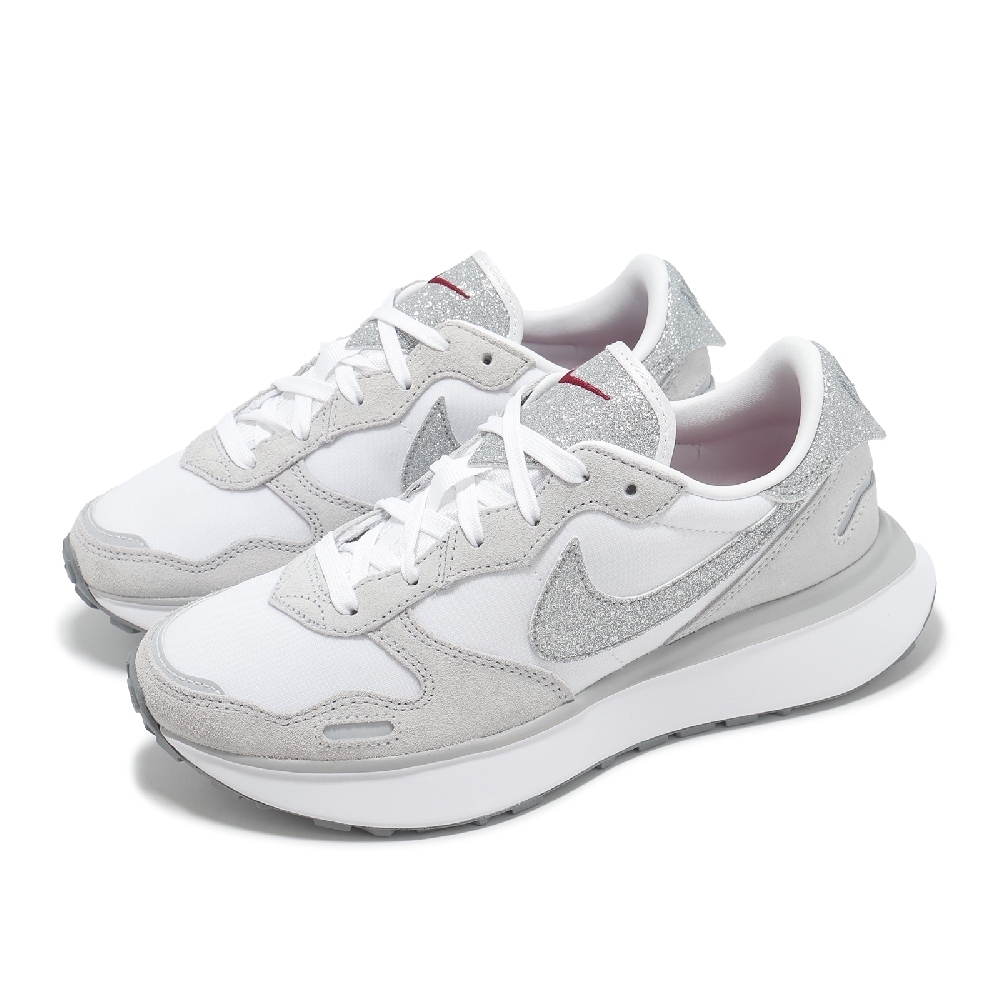 Nike 休閒鞋Wmns Phoenix Waffle 女鞋白灰銀復古閃粉麂皮HQ3463-191