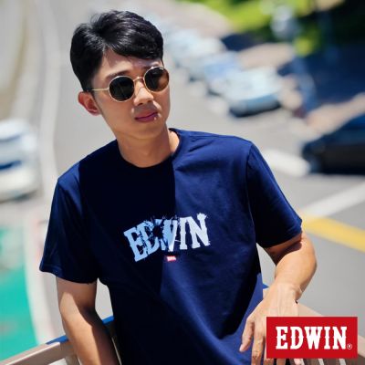 EDWIN 男裝 能量爆炸LOGO短袖T恤-丈青色
