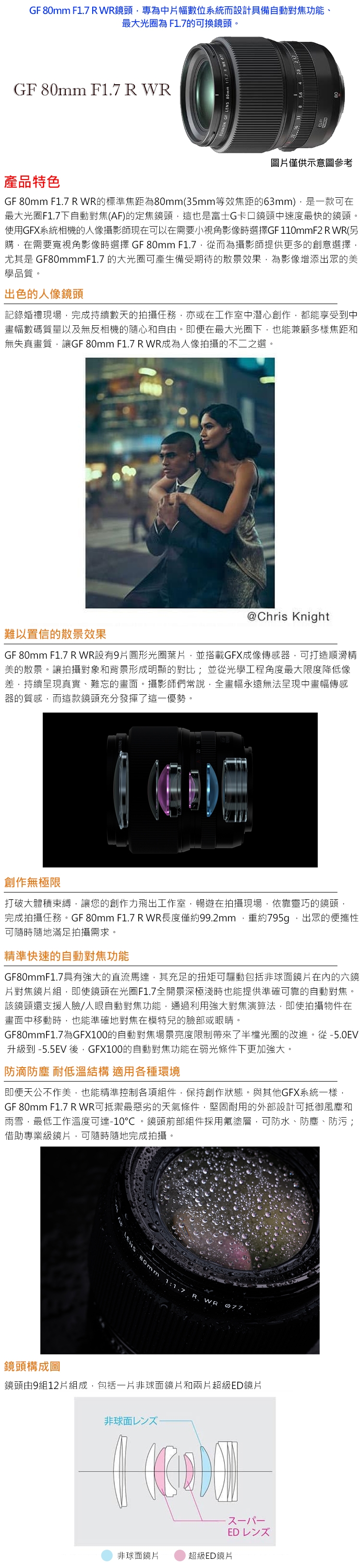FUJIFILM富士軟片 GF 80mm F/1.7 R WR - 詳情1