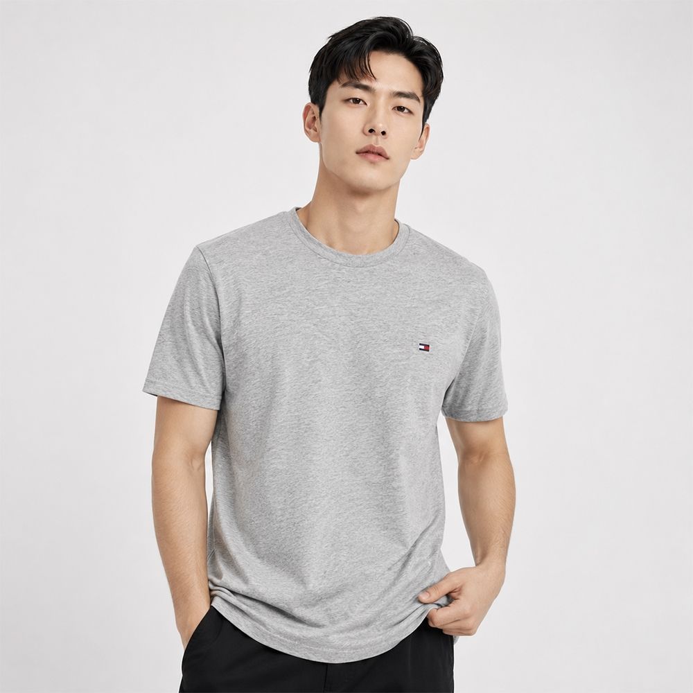TOMMY 年度爆款經典圓領Logo素面短袖T恤-灰色