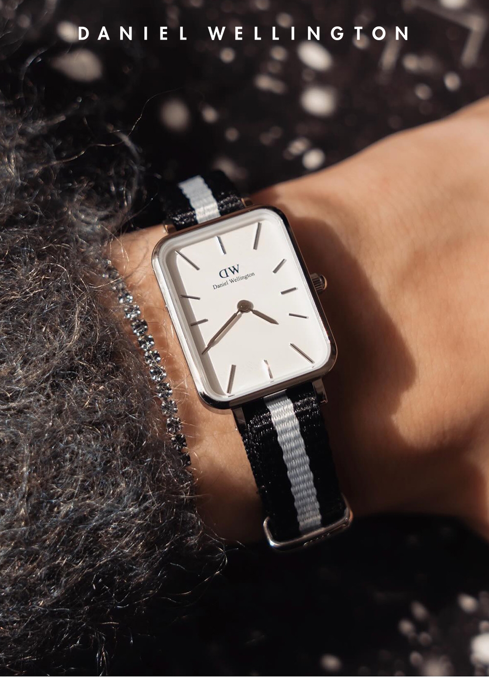 Daniel Wellington DW 手錶Quadro 20X26 雙色黑灰織紋錶-白錶盤