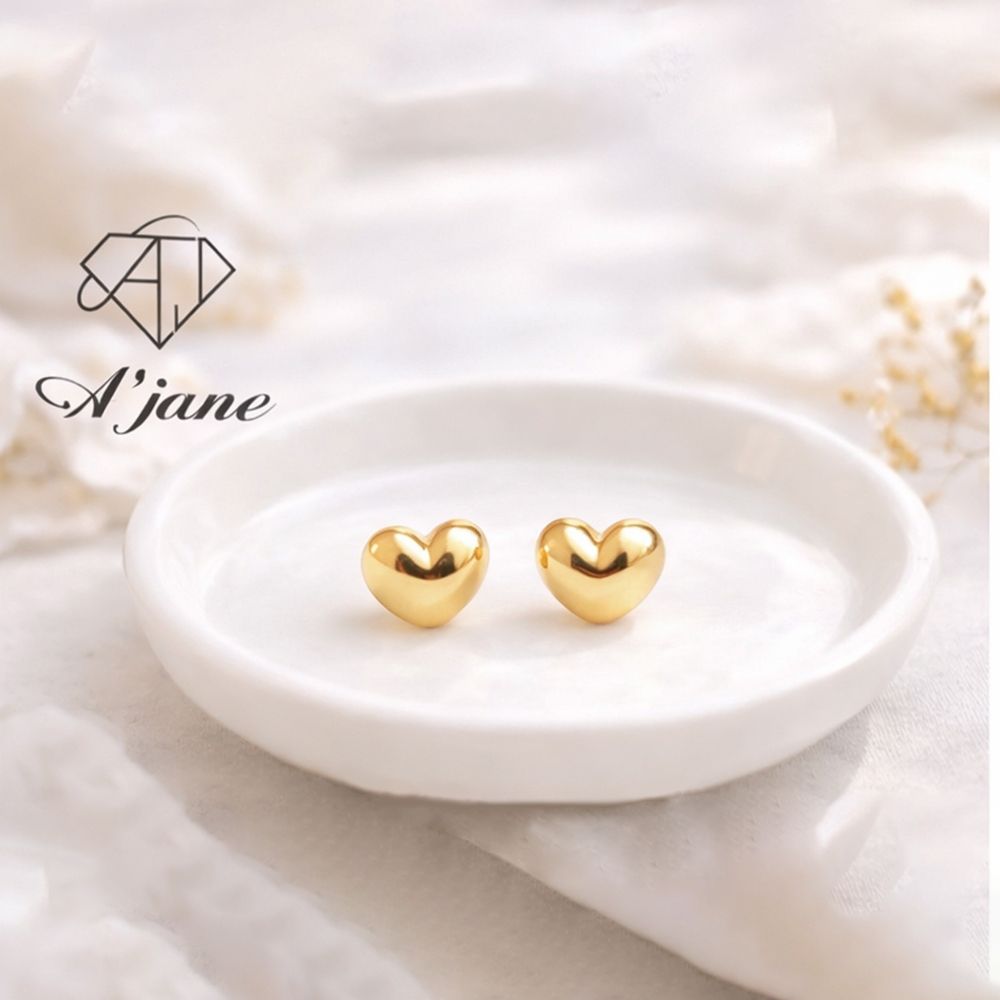 A'jane 18K金 暖光心動 大愛心耳針 A022410-004