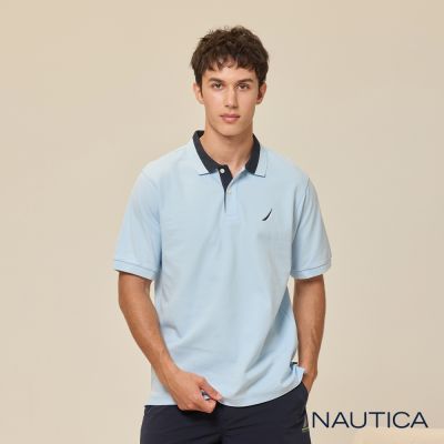 Nautica 官方旗艦 男裝 雙色領涼感短袖POLO衫-淺藍色