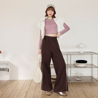 OB嚴選-休閒素色側壓線腰鬆緊寬褲《BA7981-》