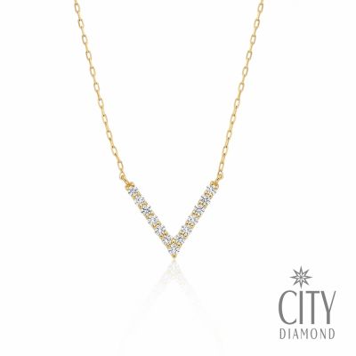 【City Diamond 引雅】18K 日本 天然鑽石 20分 黃K金 V字造型 項鍊 (東京Yuki系列)