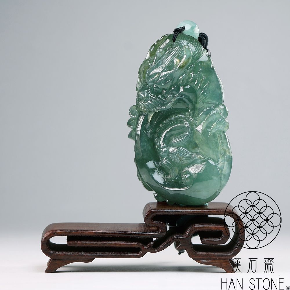 天然翡翠A貨 漢石齋】天然翡翠A貨如意玉佩吊墜細糯種飄花(29*51*13mm) | 漢石