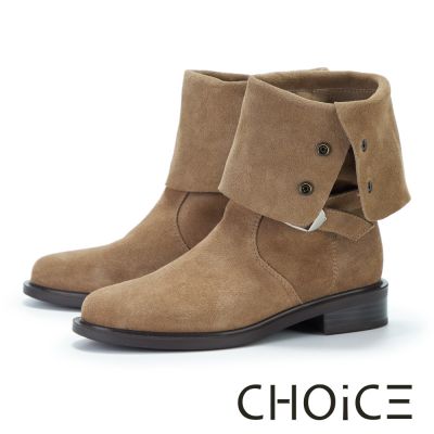 CHOiCE 高絲光牛反絨兩穿翻摺寬靴筒 卡其