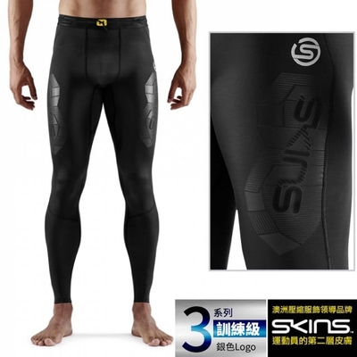 【SKINS】男 3系列反光LOGO壓縮長褲.緊身彈力褲.運動壓力褲 ST0030074 黑