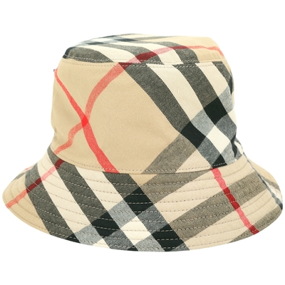 BURBERRY 巴寶莉 戰馬刺繡混紡拼接格紋雙面兩用漁夫帽(黑色x卡其)