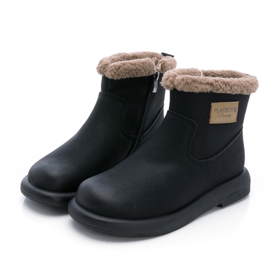 PLAYBOY 輕量真皮羊羔毛切爾西靴-PY0703黑
