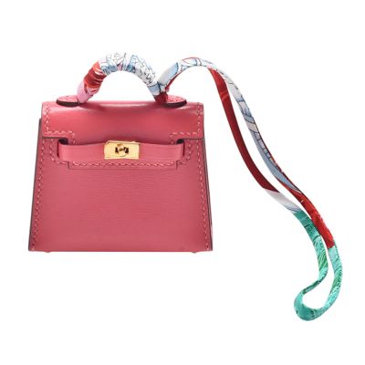 HERMES 經典 Mini Kelly Twilly Bag牛皮金釦吊飾/掛飾(桃粉色)