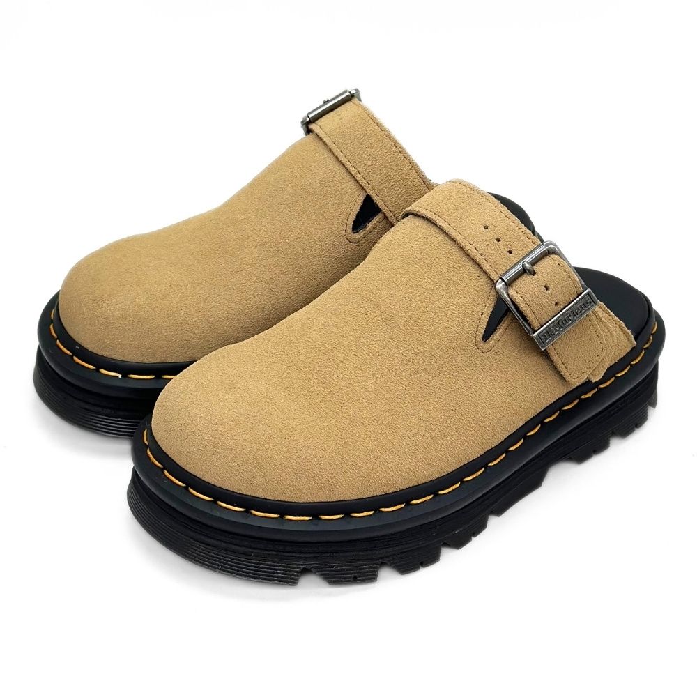 メグ 樣專用 Dr.Martens 馬汀ZebZag Mule 麂皮包頭穆勒鞋米色女馬丁經典懶人鞋真反