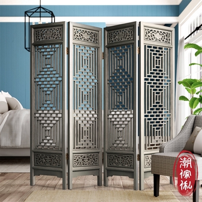 C est Chic 瑤台月實木透雕四片式屏風-風化灰 W196*D3.5*H196 cm