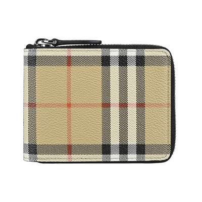 BURBERRY 巴寶莉 MS Daniels格紋LOGO內外撞色設計PVC 3卡拉鍊短夾(典藏米x黑)