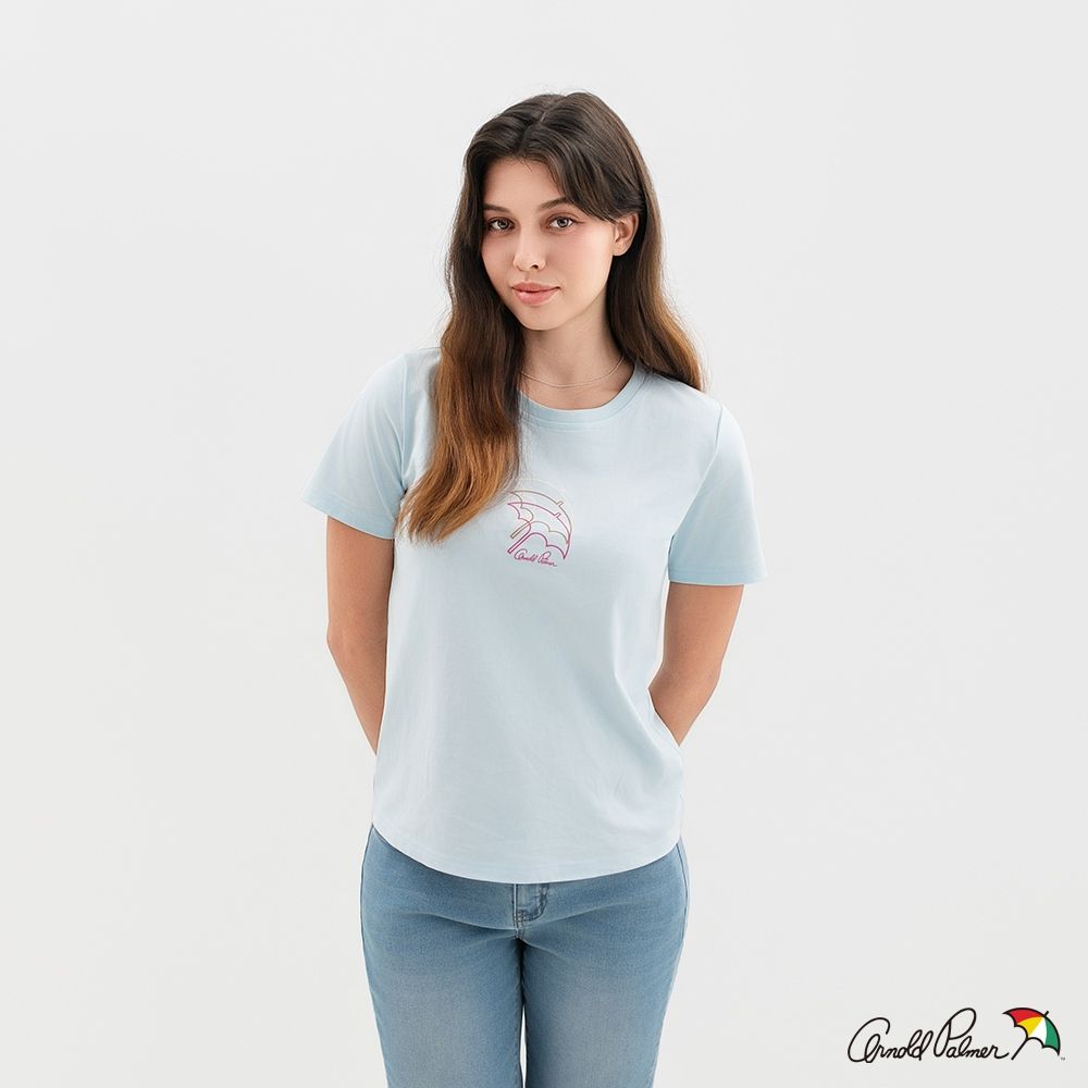 Arnold Palmer 女裝-漸層傘LOGO印花圓領短袖T-Shirt-淺藍色