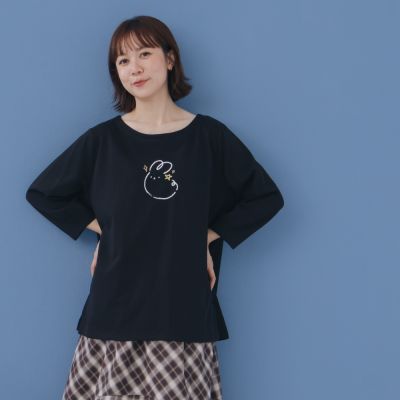 【MOSS CLUB】兔印花七分袖T恤 藍 黑(魅力商品)
