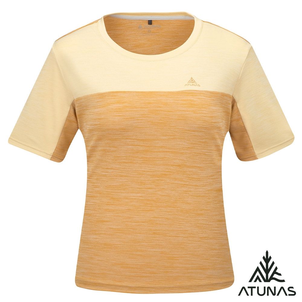 【ATUNAS 歐都納】女款循環ATUNAS-TEX短袖T恤A2TS2608WC可可棕/透氣/快乾排汗/麻花拼接