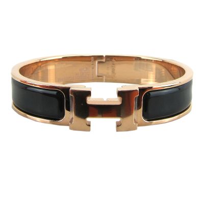 Hermes 愛馬仕 H Clic 琺瑯細版手環(PM/黑金)