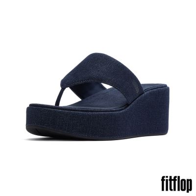 【FitFlop】PLATFFORMS 牛仔布楔型夾腳涼鞋-女(深丹寧色)