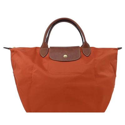 LONGCHAMP LE PLIAGE系列短把再生尼龍摺疊水餃包(中/磚紅)