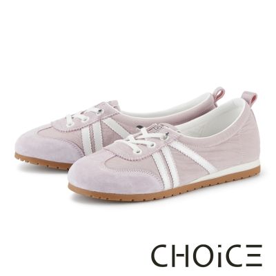 CHOiCE 豬巴戈拼布設計免綁帶平底休閒鞋 粉色