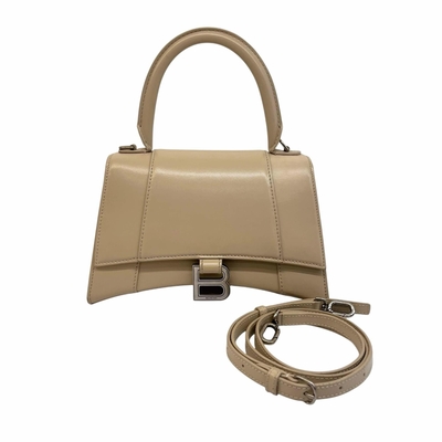 BALENCIAGA巴黎世家 二手品 八成新Balenciaga 巴黎世家 Hourglass B字LOGO牛皮沙漏包(手提/肩背/斜背包)(奶茶色)