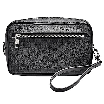 LV Louis Vuitton路易威登 N41664 Kasai系列Damier Graphite帆布小牛皮飾邊手拿/掛腕包