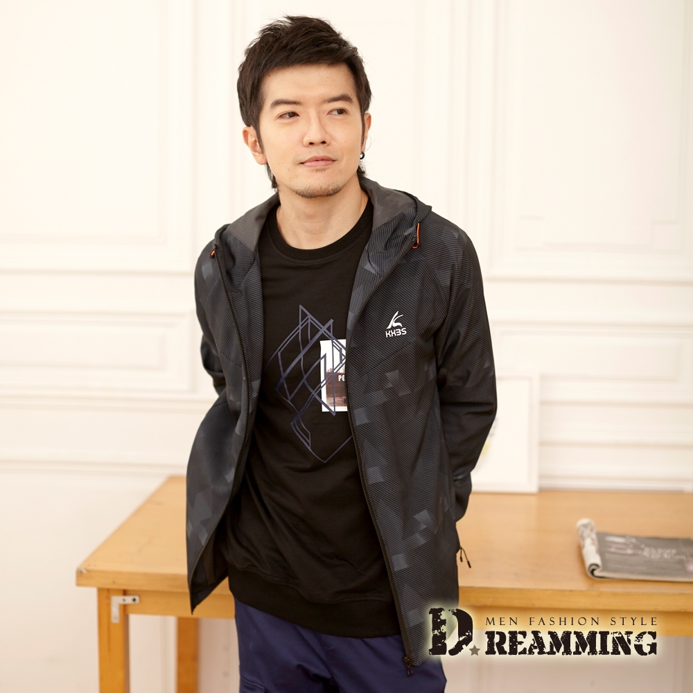 Dreamming 漸層線條彈力休閒運動連帽外套-共二色 (黑色)