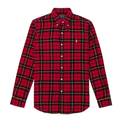 Polo Ralph Lauren RL 熱銷刺繡小馬棉質長袖襯衫-紅黑黃格紋色(CLASSIC FIT)