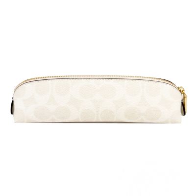 COACH 經典C LOGO拉鍊筆袋化妝刷具包(白)