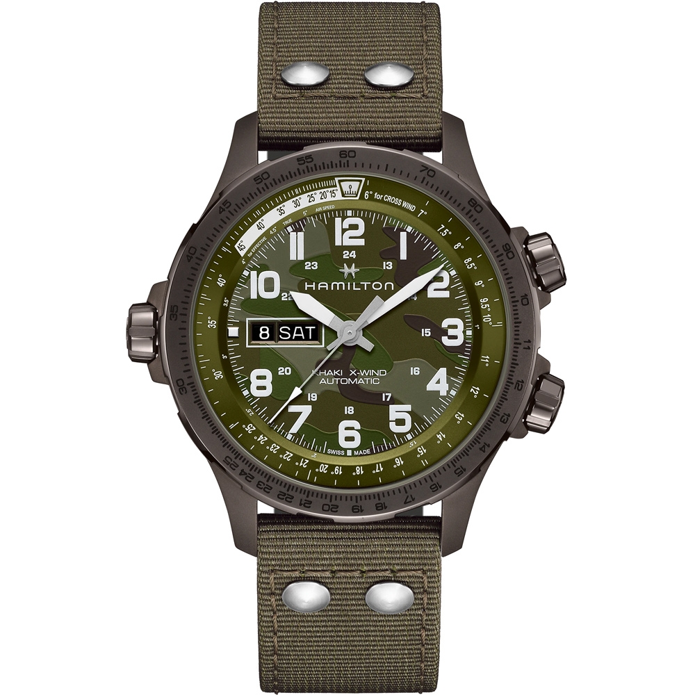 Hamilton Khaki Aviation卡其航空系列 X-Wind 軍風迷彩Day Date機械腕錶(H77775960)-45mm